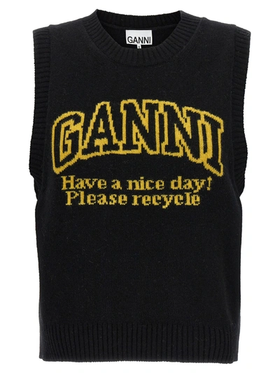 Shop Ganni Logo Vest Gilet Black