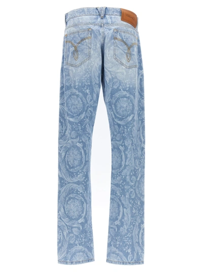Shop Versace Allover Jeans Light Blue