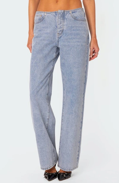 Shop Edikted Relaxed No Waistband Jeans In Light-blue