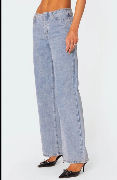 Shop Edikted Relaxed No Waistband Jeans In Light-blue