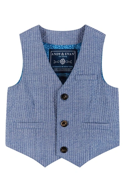 Shop Andy & Evan Short Sleeve Button-up Shirt, Vest, Pants & Bow Tie Set In Blue