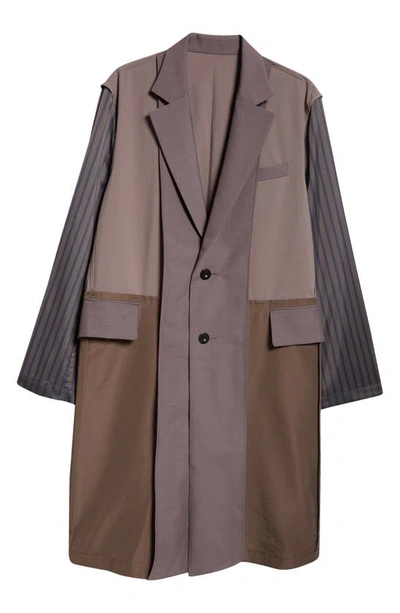 Shop Sacai Colorblock & Stripe Suiting Coat In Taupe