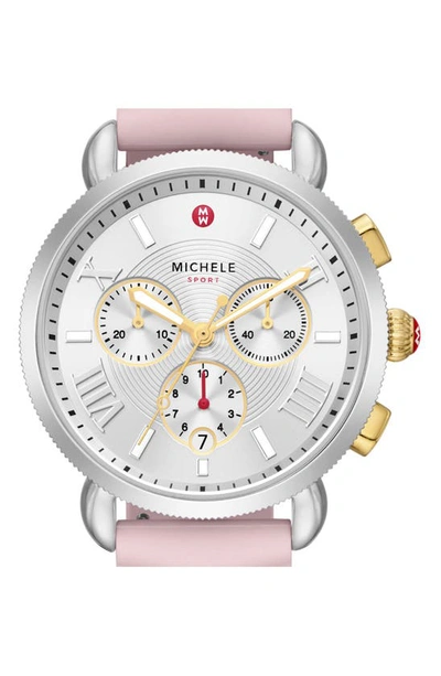 Shop Michele Sporty Sport Sail Chronograph Watch Head With Silicone Strap, 38mm In Pink
