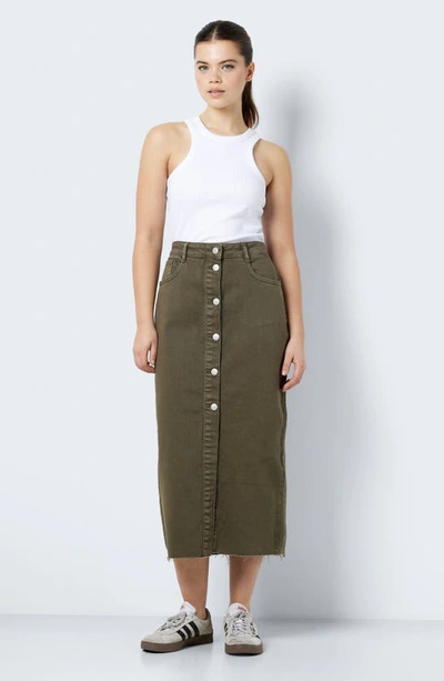 Shop Noisy May Sira High Waist Stretch Denim Midi Skirt In Kalamata