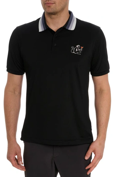 Shop Robert Graham Monkey Business Embroidered Cotton Polo In Black