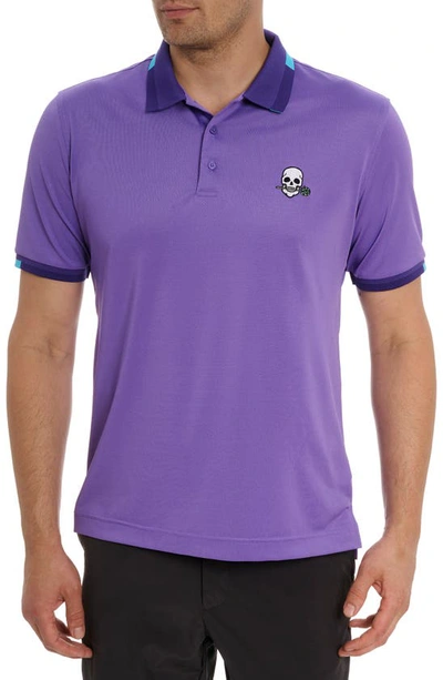 Shop Robert Graham Skull Rose Embroidered Cotton Polo In Purple