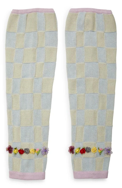 Shop Yanyan Checkerboard Embroidered Knit Leg Warmers In Sky