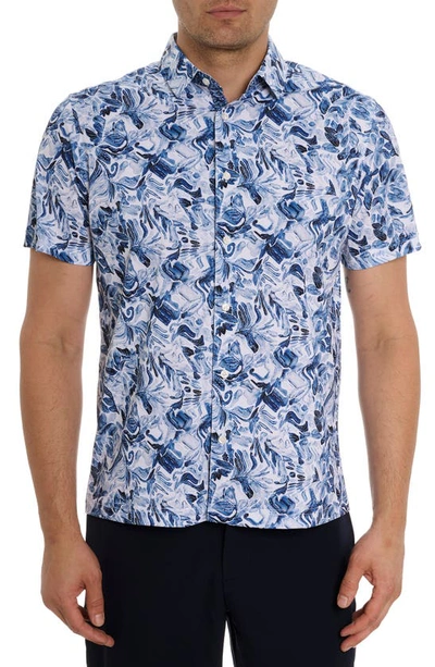 Shop Robert Graham Occasio Short Sleeve Performance Button-up Shirt In Blue