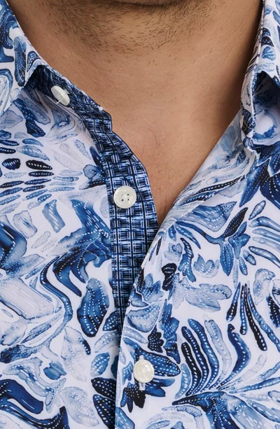 Shop Robert Graham Occasio Short Sleeve Performance Button-up Shirt In Blue