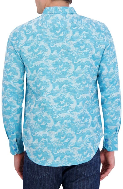 Shop Robert Graham Poseidon Linen & Cotton Jacquard Button-up Shirt In Turquoise