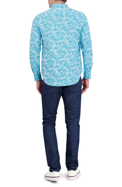 Shop Robert Graham Poseidon Linen & Cotton Jacquard Button-up Shirt In Turquoise