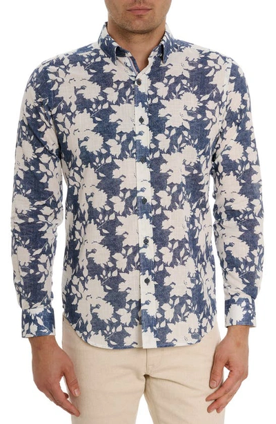 Shop Robert Graham Dominus Tailored Fit Floral Cotton Button-up Shirt In Blue/ White
