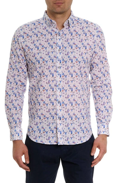 Shop Robert Graham Cocktail Tailored Fit Print Linen & Cotton Button-up Shirt In White