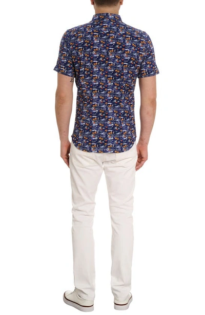 Shop Robert Graham Lyndon Short Sleeve Knit Button-up Shirt In Blue Multi