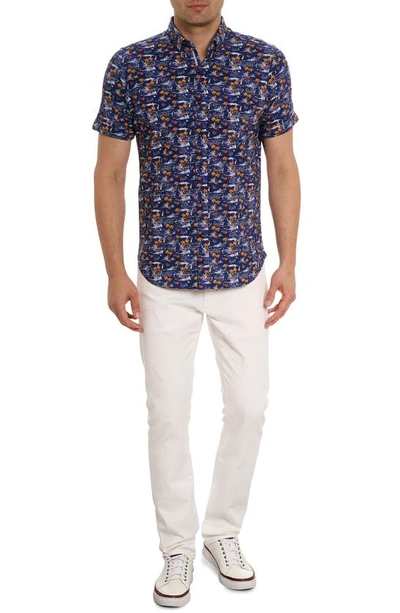 Shop Robert Graham Lyndon Short Sleeve Knit Button-up Shirt In Blue Multi