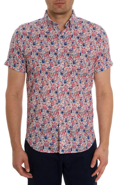 Shop Robert Graham Padar Floral Short Sleeve Button-up Shirt In Red Multi