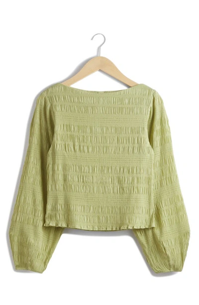 Shop & Other Stories Smocked Boat Neck Top In Green Dusty Light