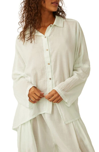 Shop Free People Heat Of The Night Oversize Pajama Shirt In Spa Blue