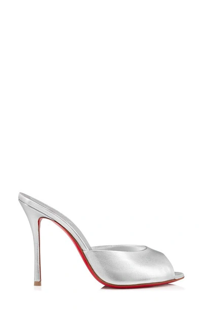 Christian Louboutin Me Dolly Metallic Red Sole Slide Sandals In Silver