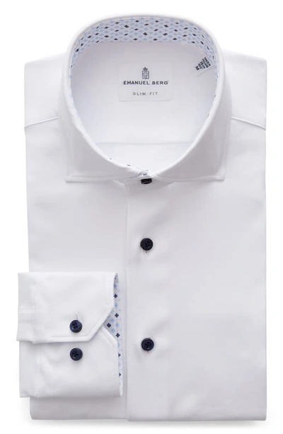 Shop Emanuel Berg 4flex Slim Fit Solid Knit Button-up Shirt In White