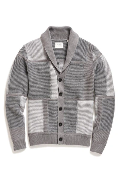 Shop Billy Reid Patchwork Intarsia Wool & Cotton Shawl Collar Cardigan In Washed Grey Melange Multi