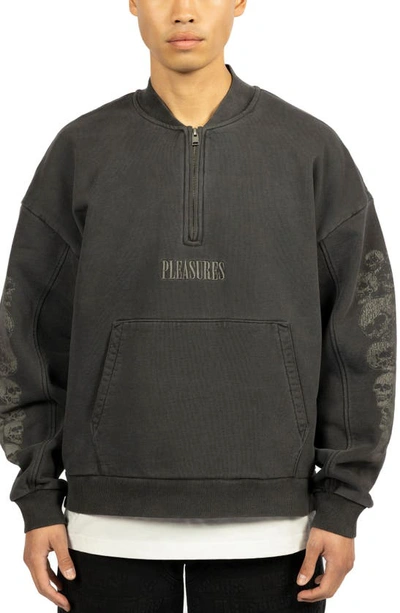 Shop Pleasures Skull Spiral Oversize Quarter Zip Sweatshirt In Black