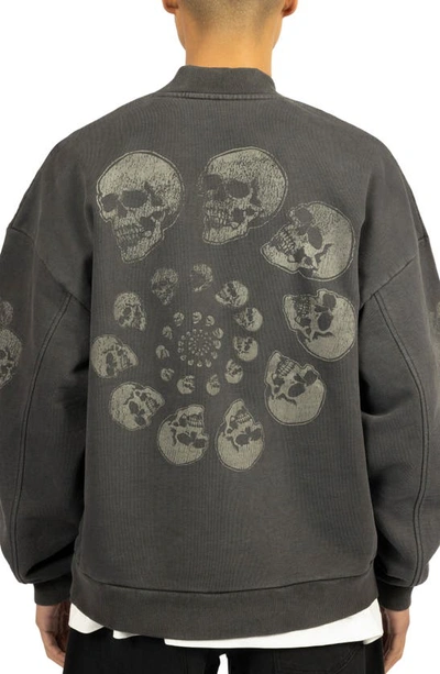Shop Pleasures Skull Spiral Oversize Quarter Zip Sweatshirt In Black