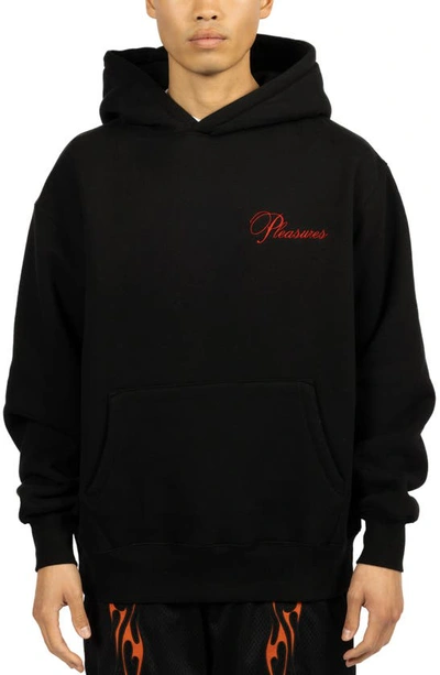 Shop Pleasures Cafe Oversize Embroidered Strawberry Hoodie In Black