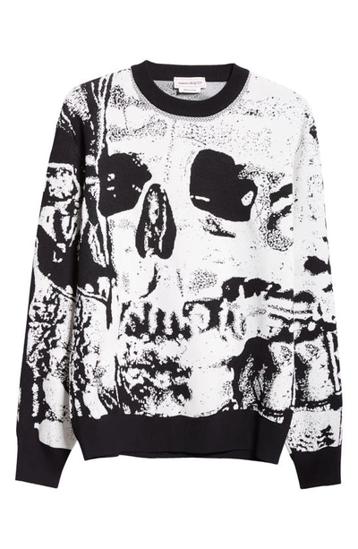 Shop Alexander Mcqueen Fold Skull Jacquard Crewneck Sweater In Ivory/ Black