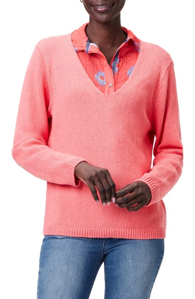 Shop Nic + Zoe V-neck Cotton Sweater In Pink Lotus
