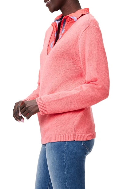 Shop Nic + Zoe V-neck Cotton Sweater In Pink Lotus