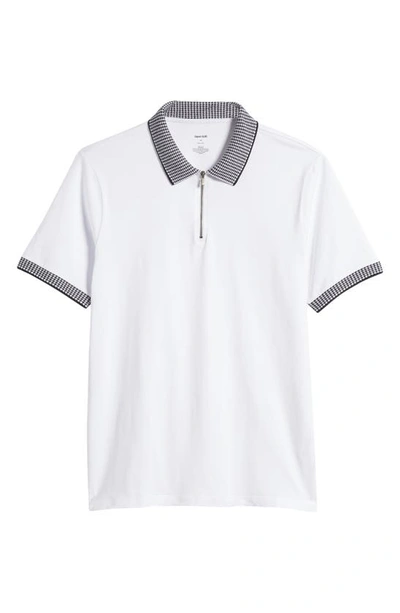 Shop Open Edit Houndstooth Collar Zip Polo In White