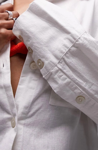 Shop Topshop Beach Cotton & Linen Button-up Cover-up Shirt In White