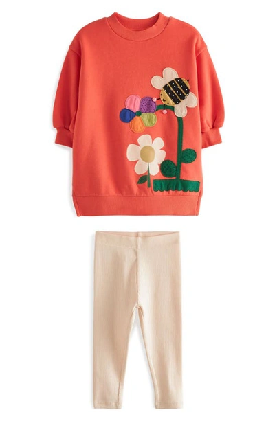 Shop Next Kids' Appliqué Sweatshirt Dress & Ribbed Leggings Set In Red