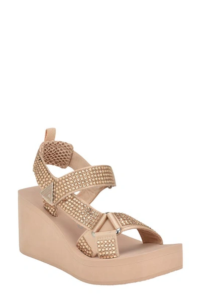 Shop Guess Dawsin Slingback Platform Wedge Sandal In Light Natural