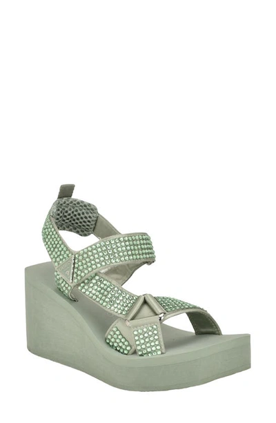 Shop Guess Dawsin Slingback Platform Wedge Sandal In Light Green