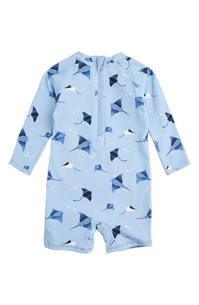 Shop Petit Lem Stingray Long Sleeve One-piece Rashguard Swimsuit In Blue Light