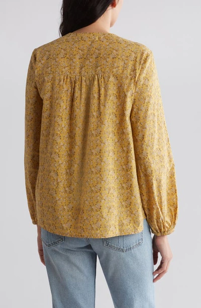 Shop Melrose And Market Long Sleeve Tie Neck Top In Yellow- Beige Pine Floral