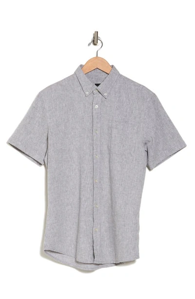 Shop 14th & Union Slim Fit Short Sleeve Linen Blend Button-down Shirt In Olive Grove- White Eoe