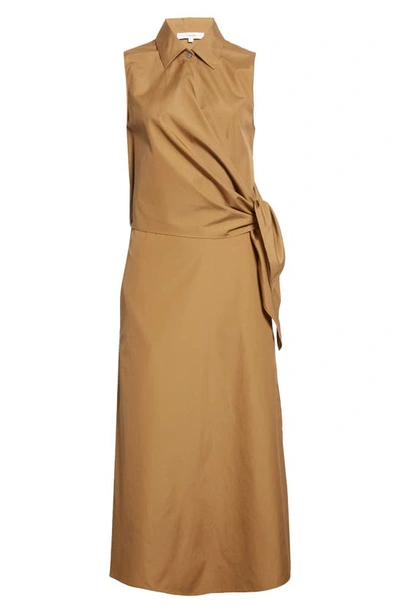 Shop Vince Wrap Front Sleeveless Cotton Shirtdress In Tobacco