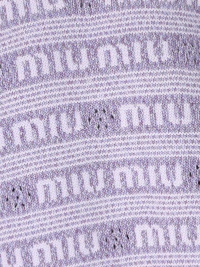 Miu Miu Wool Blend Mini Sweater Dress With Embroidery In Glycine