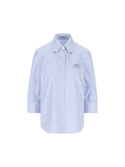 Shop Prada Shirts In White+blue