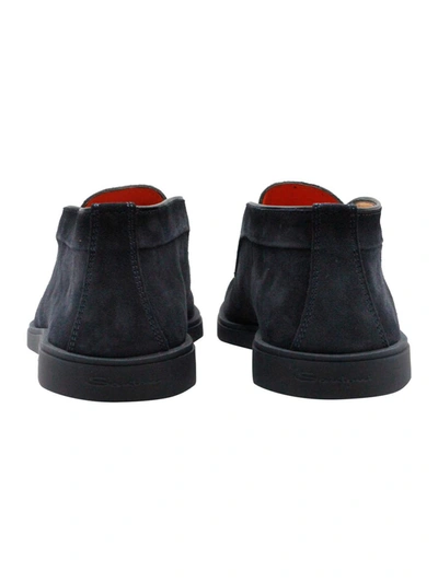 Santoni Midnight Blue Calf Suede Slip-on Shoes With Branded Insole In Blue