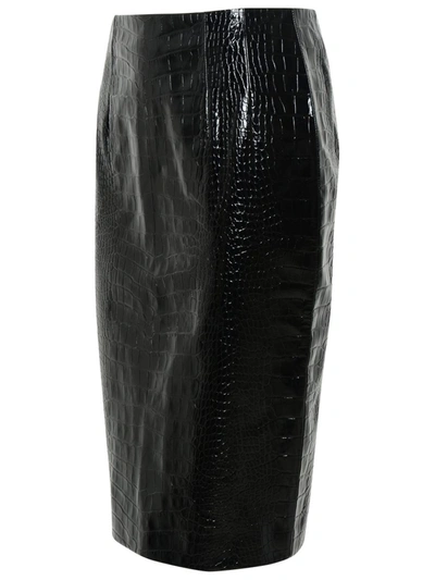 Shop Versace Black Calf Leather Skirt