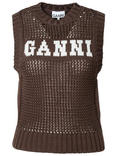 Shop Ganni Brown Cotton Blend Vest