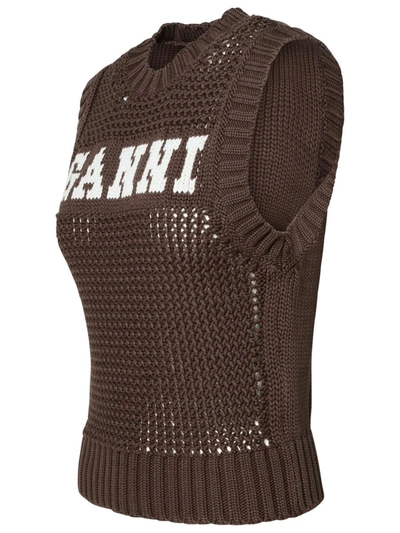 Shop Ganni Brown Cotton Blend Vest