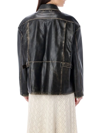 Shop Golden Goose Leonor Pocket Leather Jacket In Brown