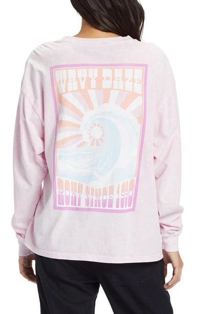 Shop Roxy Wavy Daze Long Sleeve Cotton Graphic T-shirt In Pirouette