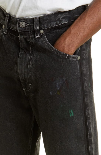 Shop Maison Margiela Paint Splatter Rigid Straight Leg Jeans In Washed Black