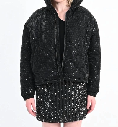 Lili Sidonio Puffer Down Jacket With Houndstooth Pattern In Black Metallic In Black
